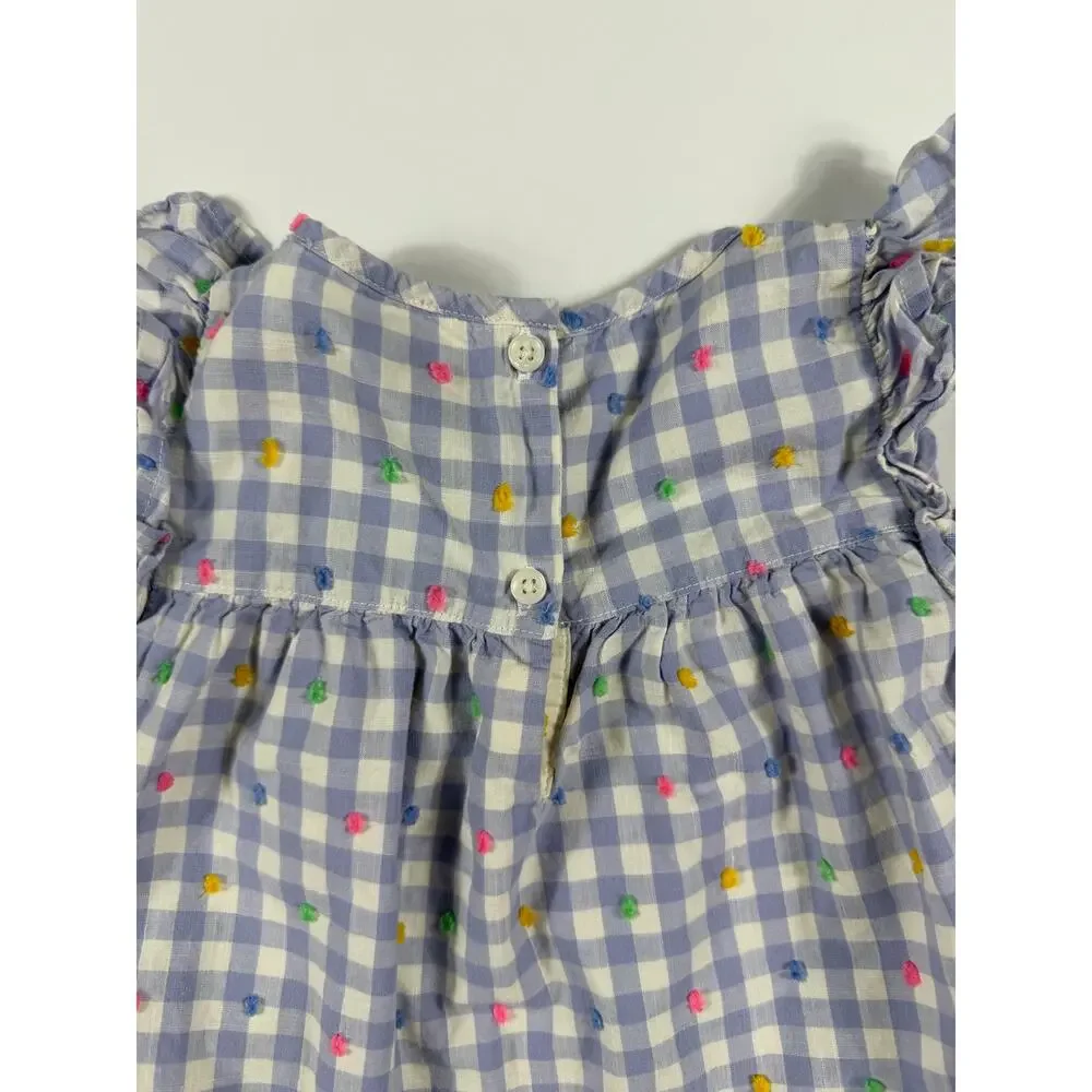 Gap Gingham Embroidered Swiss Dot Flutter Sleeve Top Size 3 Years